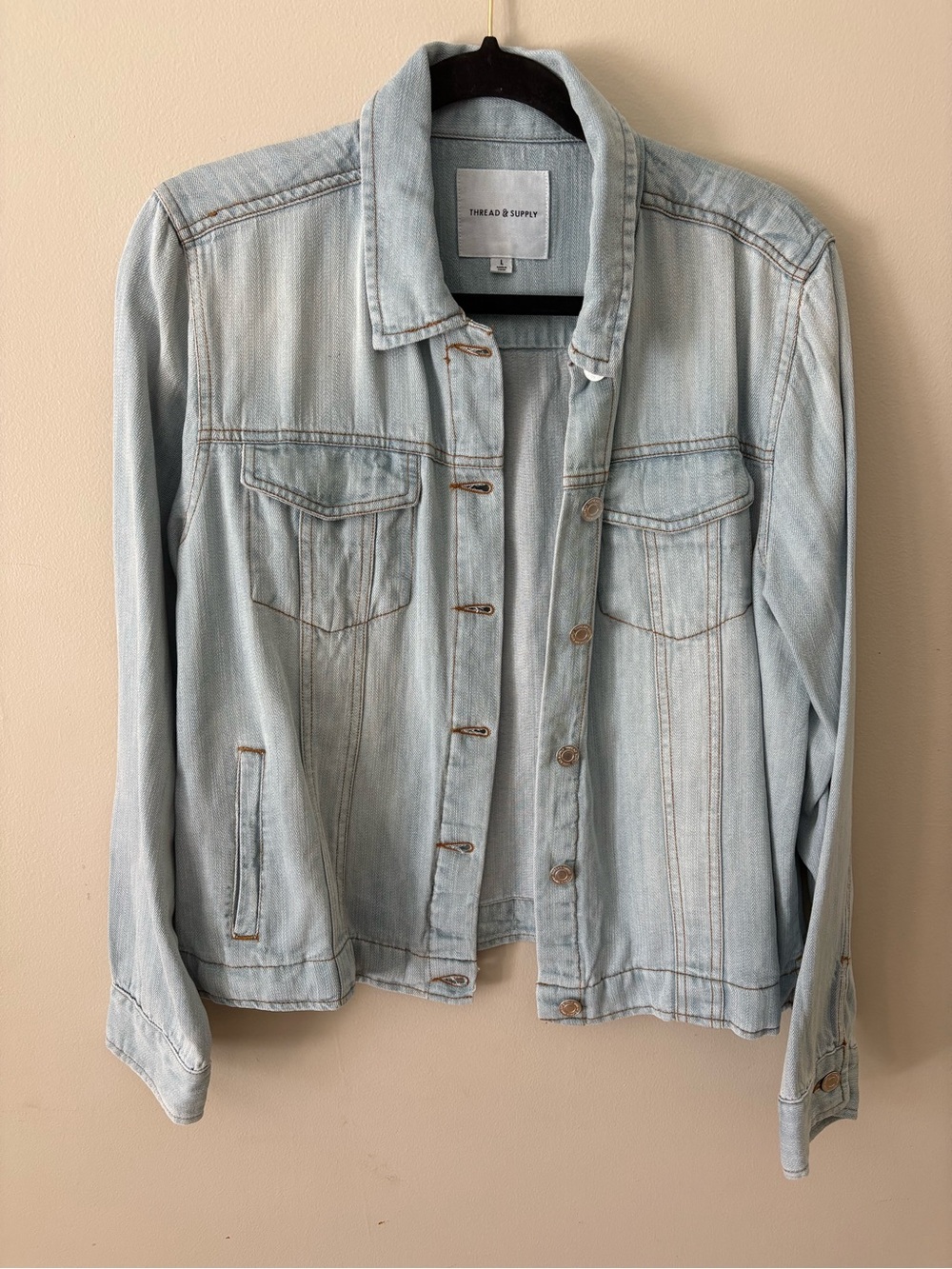 Thread & Supply Pale Blue Denim Jacket with Chest Pockets